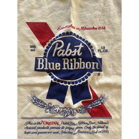 Pabst Blue Ribbon Embroidered Graphic Tank Top Cream Ribbed Womens Large - Picture 4 of 6